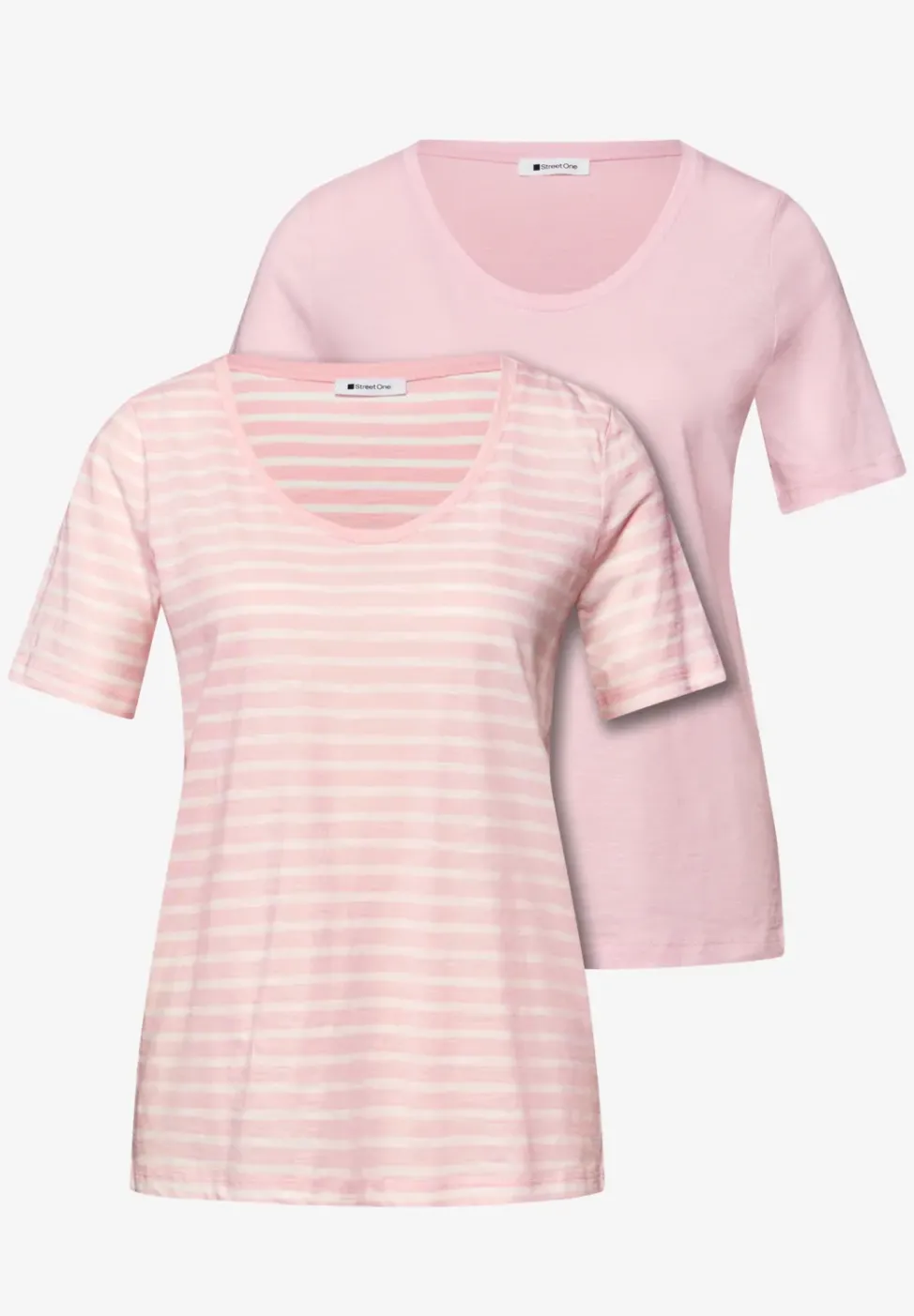 T-Shirts mit rounded V-Neck im 2er-Pack