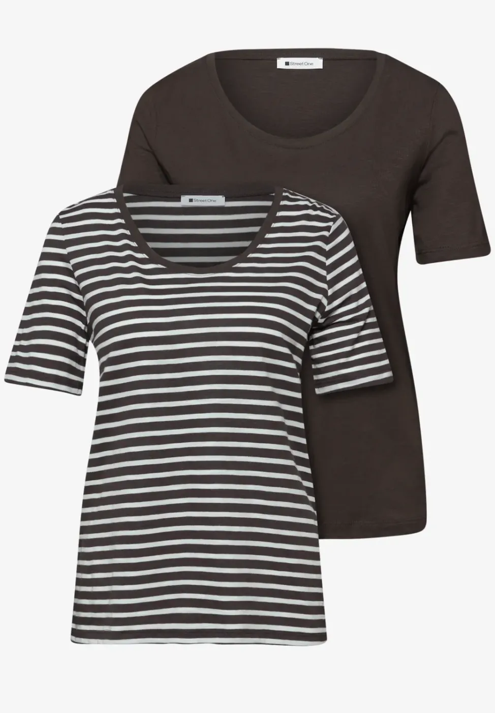 T-Shirts mit rounded V-Neck im 2er-Pack