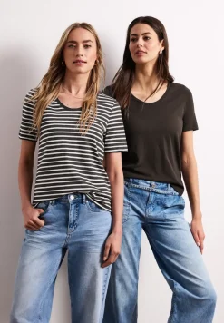 T-Shirts mit rounded V-Neck im 2er-Pack