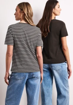 T-Shirts mit rounded V-Neck im 2er-Pack