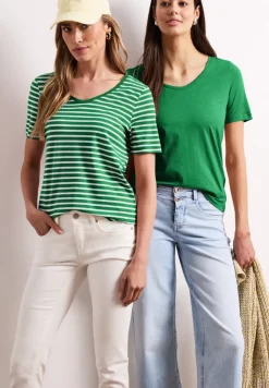 T-Shirts mit rounded V-Neck im 2er-Pack