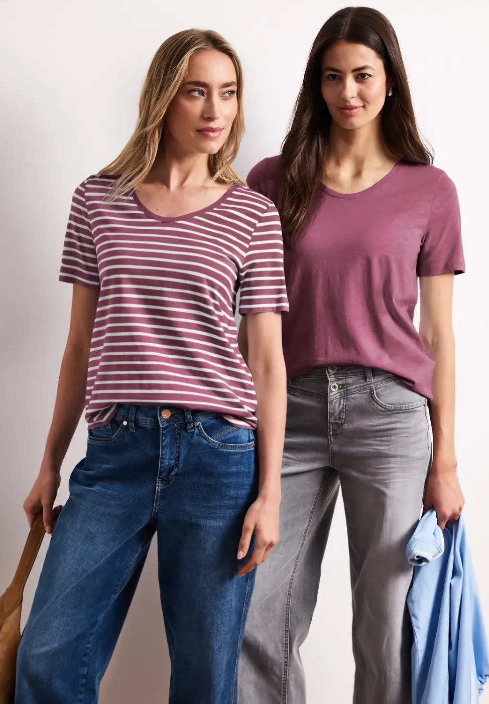 T-Shirts mit rounded V-Neck im 2er-Pack