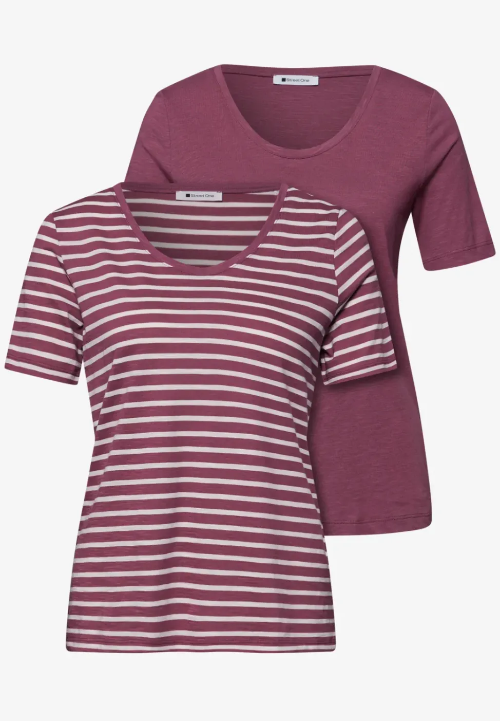 T-Shirts mit rounded V-Neck im 2er-Pack