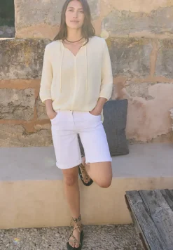 Tunika mit Split Neck aus Leinenmix