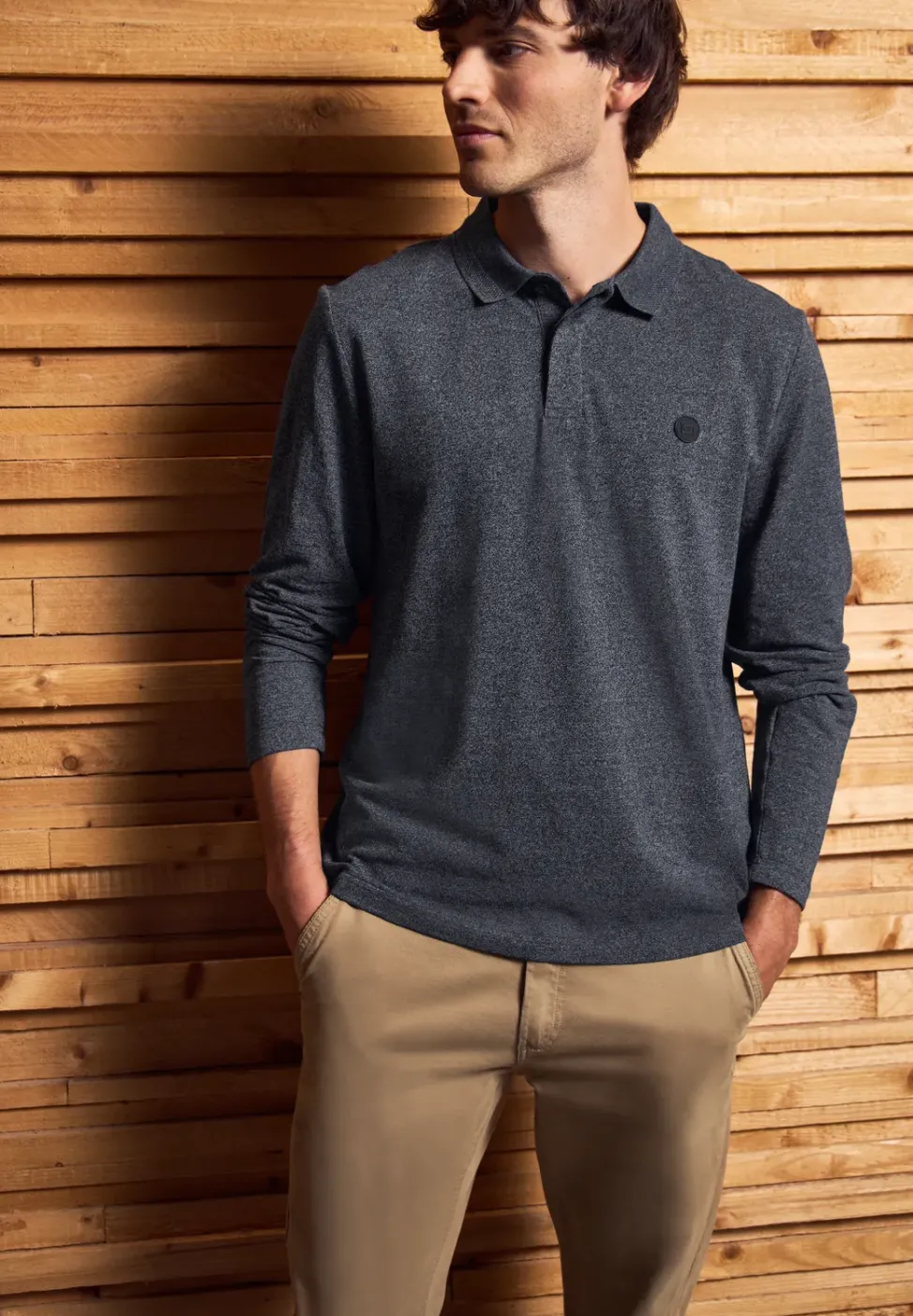 Two Tone Langarm Poloshirt