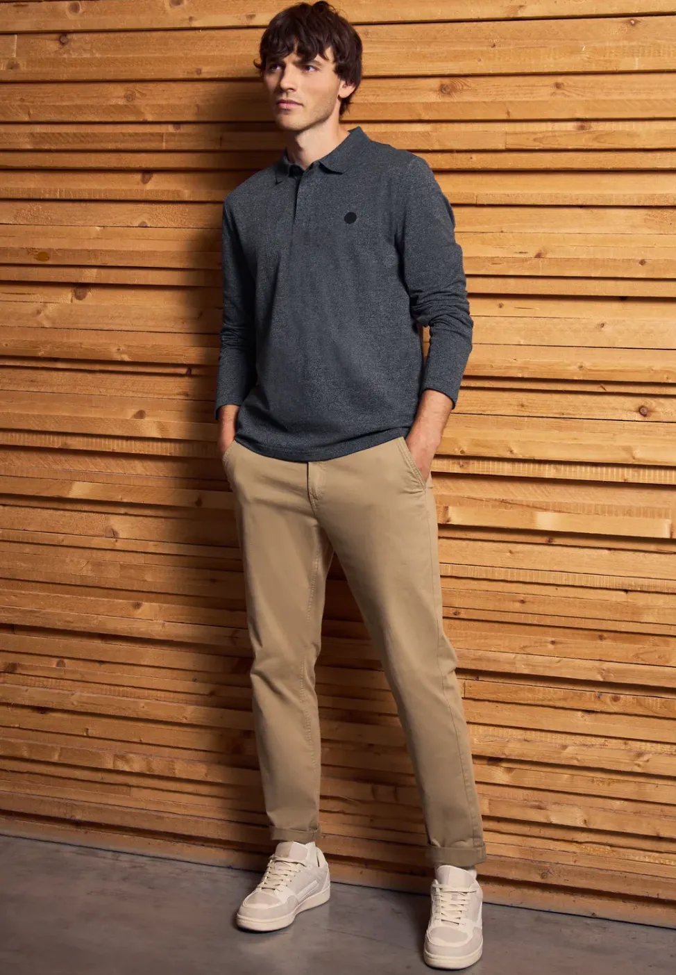 Two Tone Langarm Poloshirt