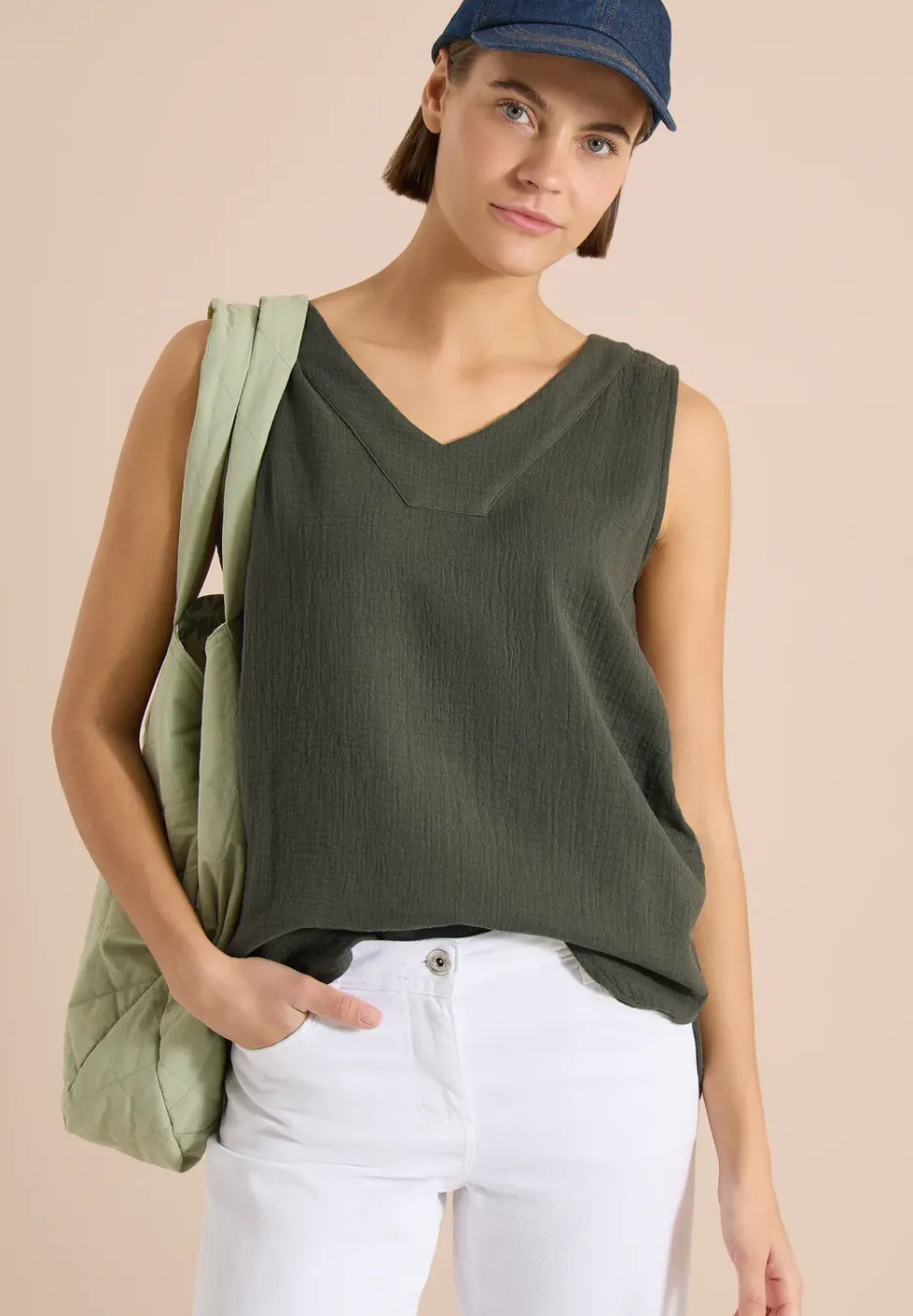 V-Neck Blusentop in Musselin-Qualität