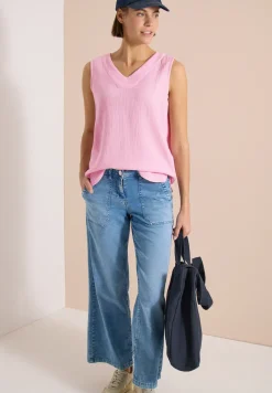 V-Neck Blusentop in Musselin-Qualität