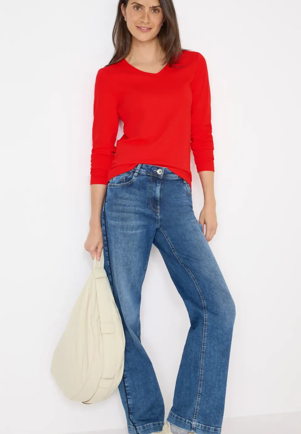 V-Neck Langarmshirt