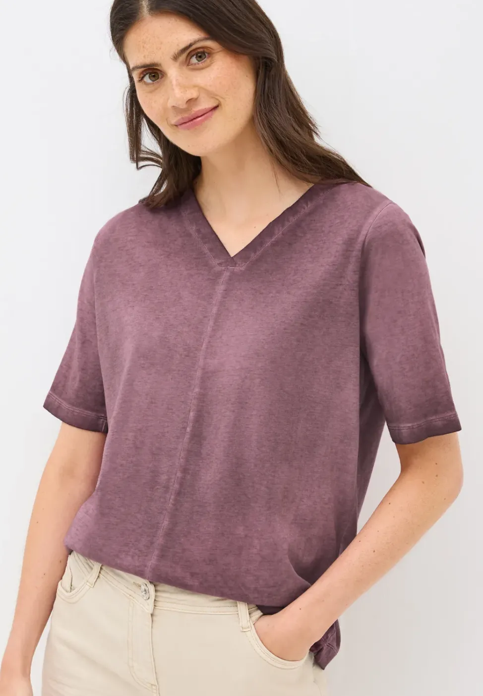 V-Neck Shirt im Washed-Look