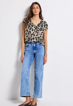 V-Neck Shirt mit Leo-Print