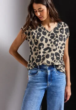 V-Neck Shirt mit Leo-Print