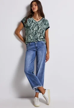 V-Neck Shirt mit Snake Print