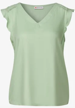 V-Neck Top mit Häkeldetails