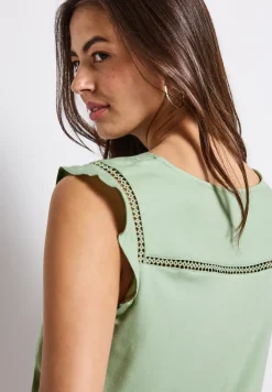 V-Neck Top mit Häkeldetails