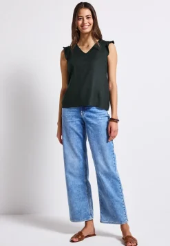 V-Neck Top mit Häkeldetails