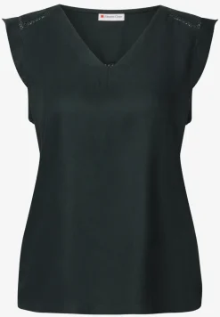 V-Neck Top mit Häkeldetails
