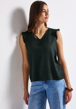V-Neck Top mit Häkeldetails