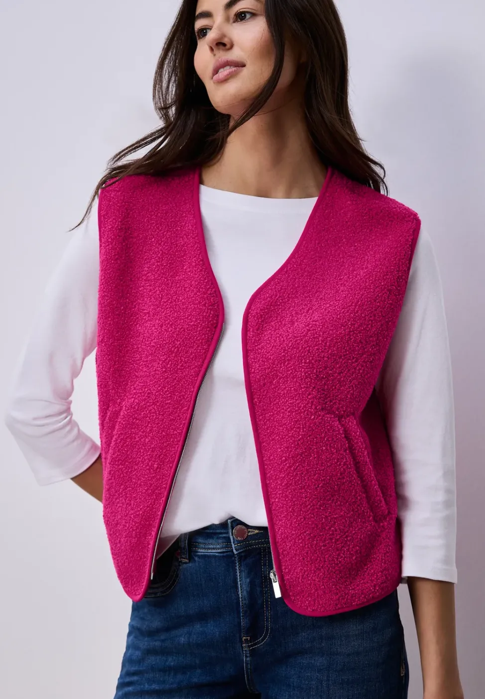 Weste mit V-Neck aus Teddy-Material