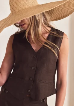 Weste mit V-Neck und Knöpfen aus Leinen