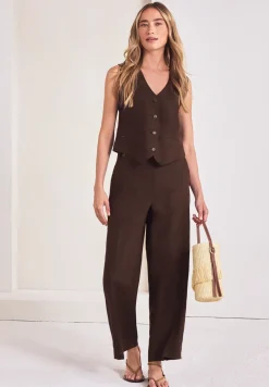 Weste mit V-Neck und Knöpfen aus Leinen