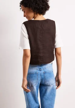Weste mit V-Neck und Knöpfen aus Leinen