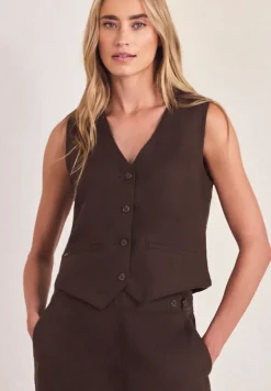 Weste mit V-Neck und Knöpfen aus Leinen