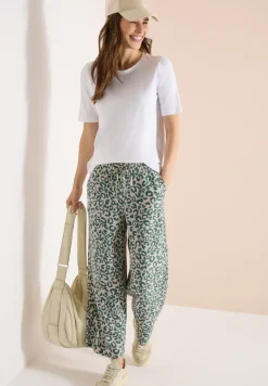 Wide Leg Hose aus Leinenmix im Leoprint