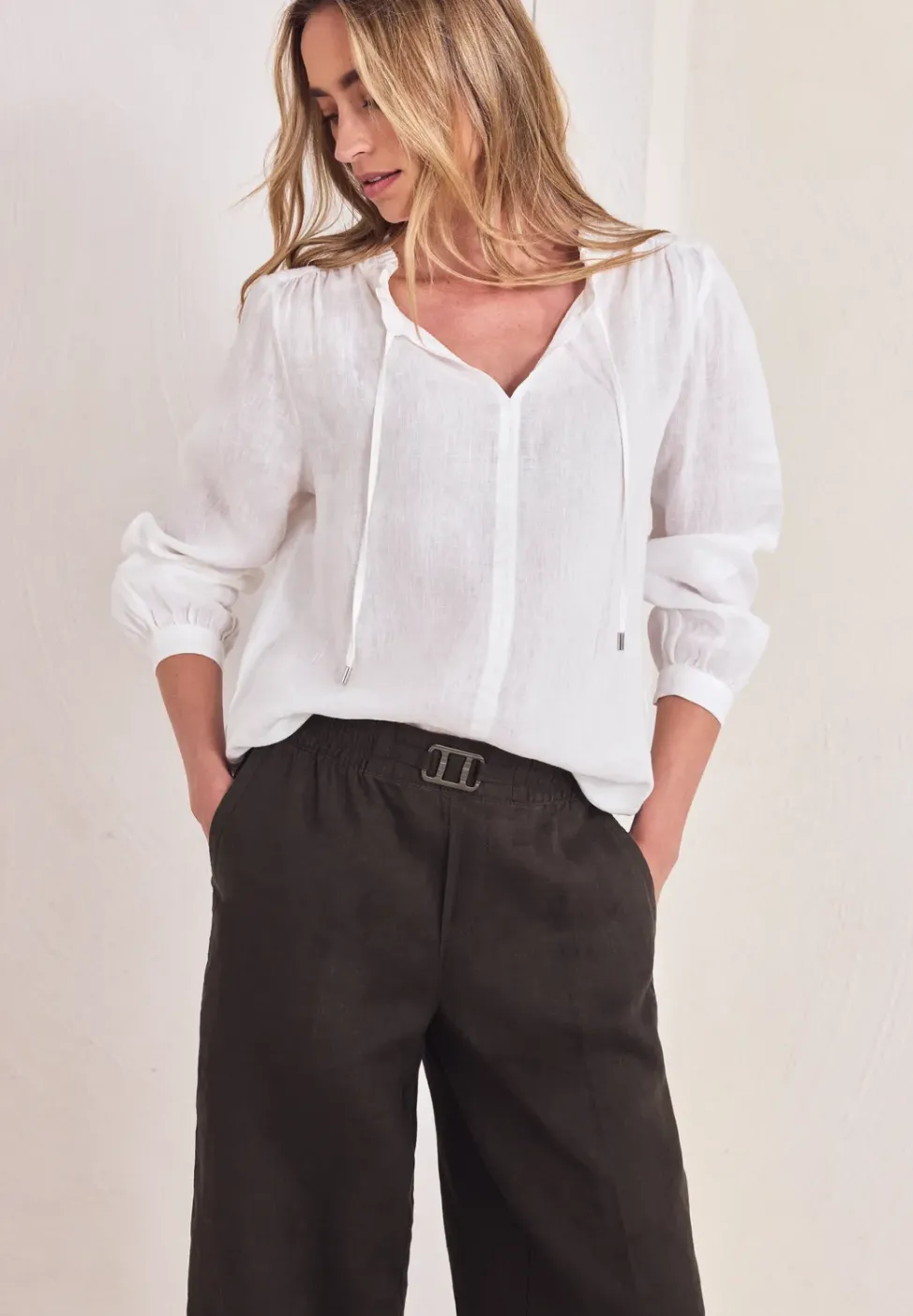 Wide Leg Hose im Loose Fit aus Leinen