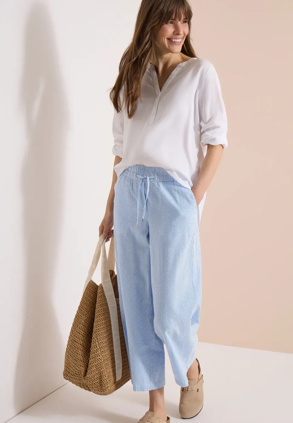 Wide Leg Hose in Seersuckerqualität