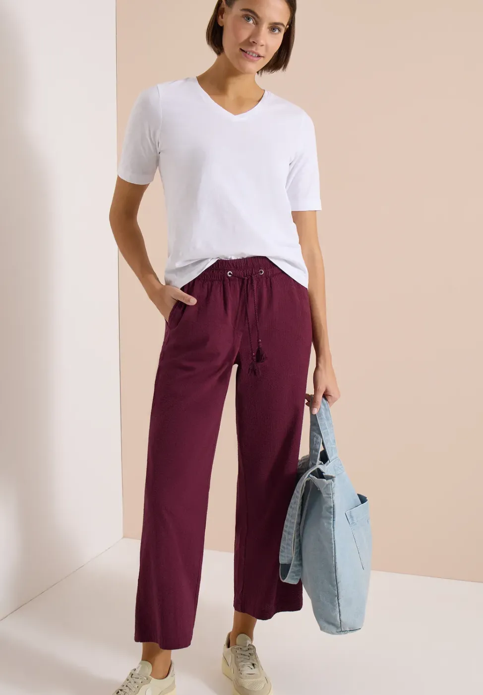 Wide Leg Hose in Seersuckerqualität
