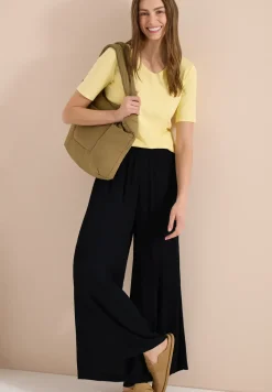 Wide Leg Hose mit Crepe Struktur