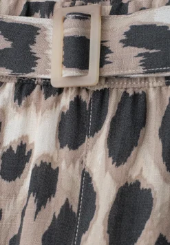 Wide Leg Hose mit Gürtel und Leo-Print