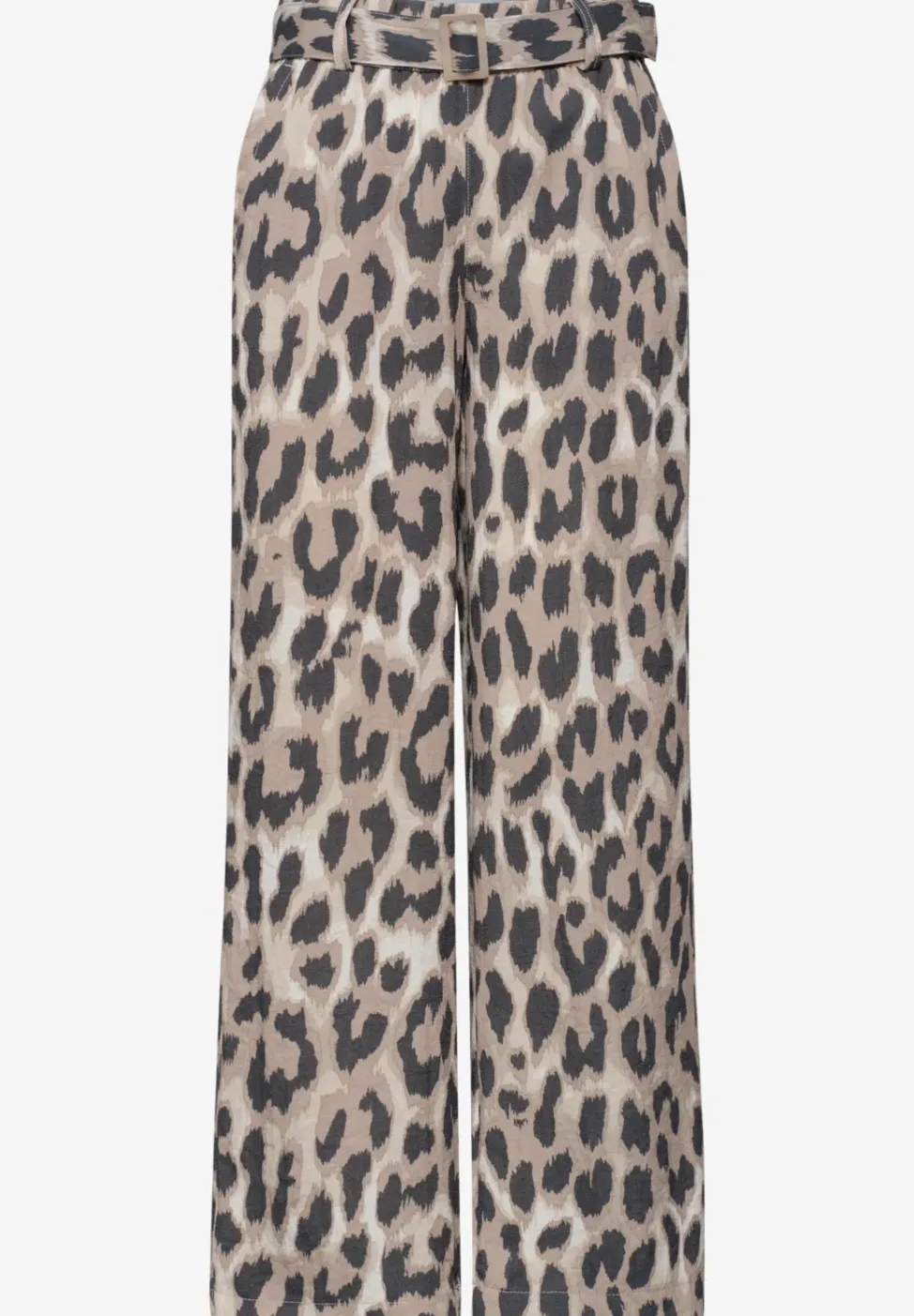 Wide Leg Hose mit Gürtel und Leo-Print