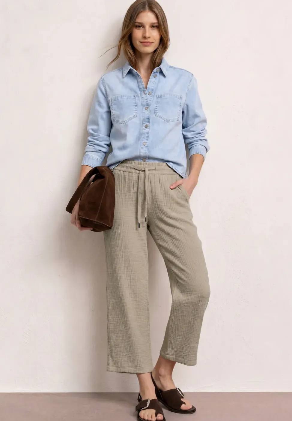 Wide Leg Hose aus Musselin im Loose Fit