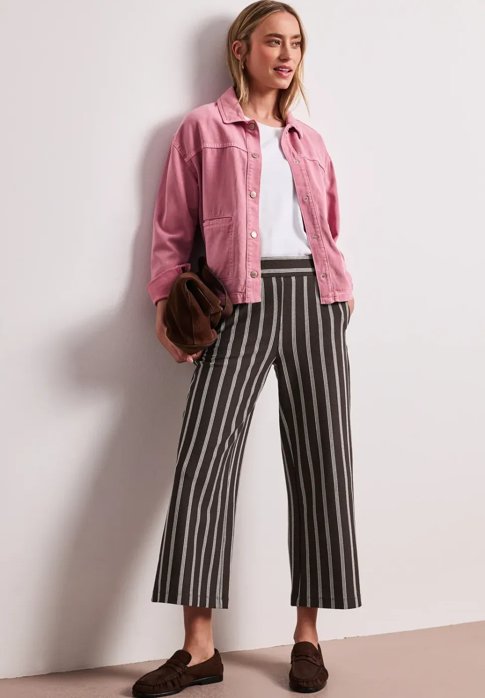 Wide Leg Hose im Casual Fit mit Streifen