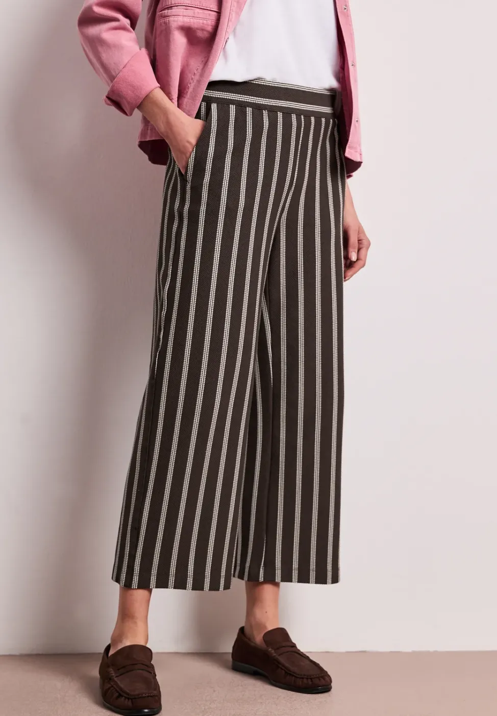 Wide Leg Hose im Casual Fit mit Streifen
